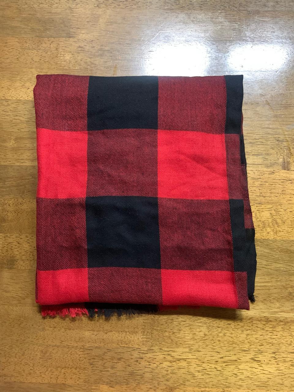 산드로 50실크 50울 레드 체크 스카프