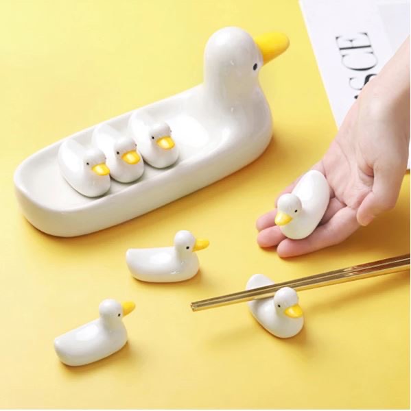 [미개봉] 귀여운 오리가족 도자기 수저받침 식기세트