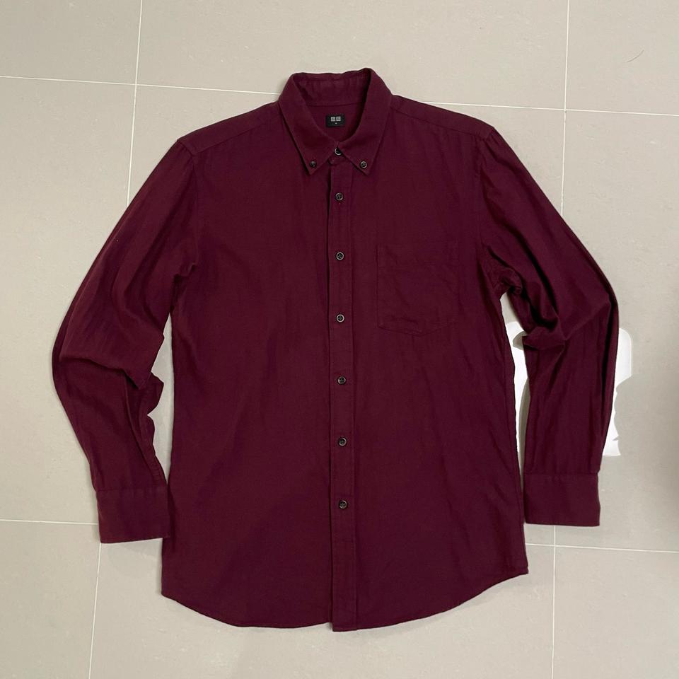 정품 유니클로 버건디 솔리드 셔츠
