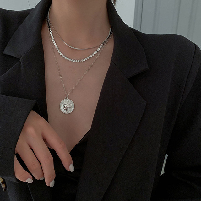 [925실버]코인 레이어드 목걸이