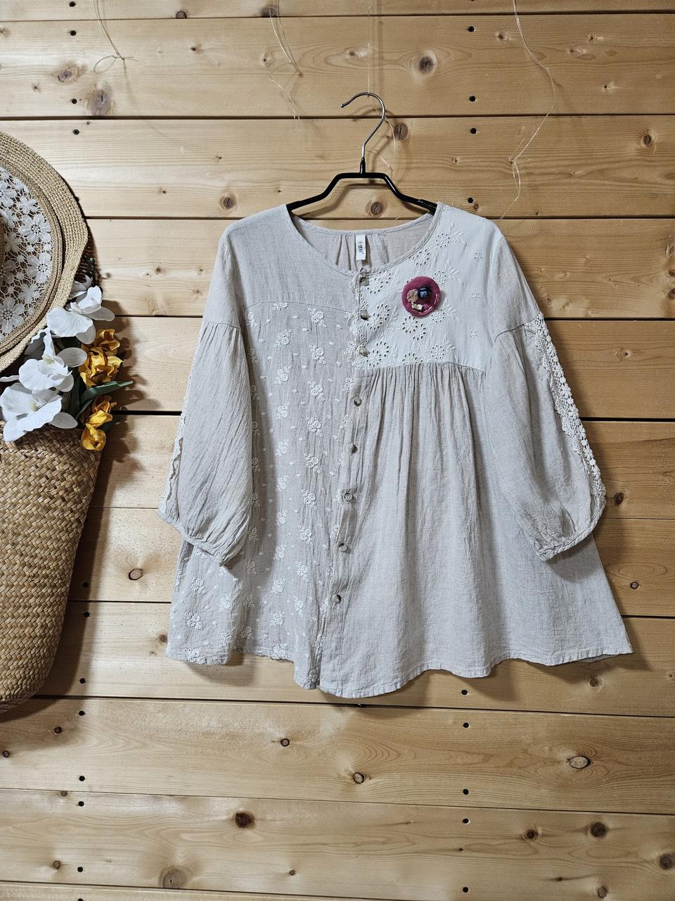 언발단추 마혼방레이스배색셔츠 ( 코사지 코디용입니다