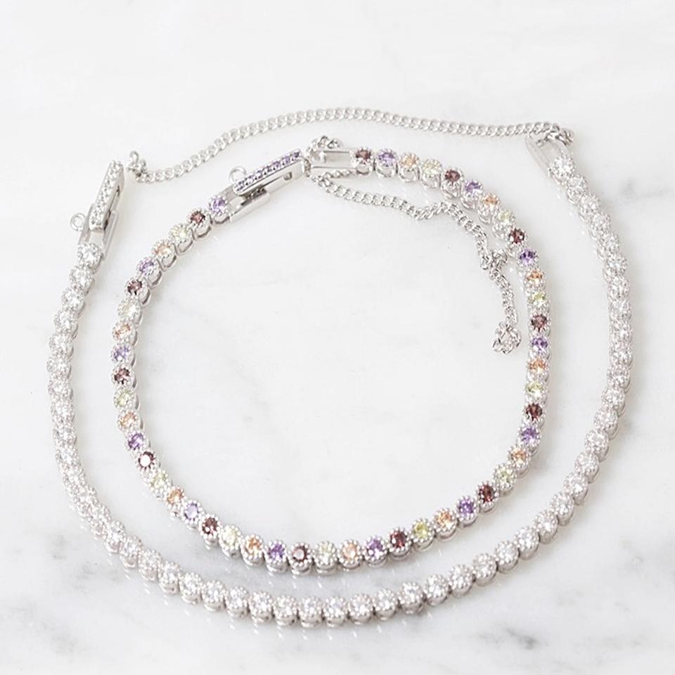 플라워 도크 테니스 큐빅 은팔찌 멀티칼라 유색 925실버 무지개 커플템
