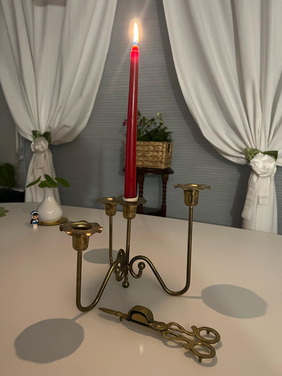 브라스 4구 캔들 홀더, 가위 스너퍼 세트