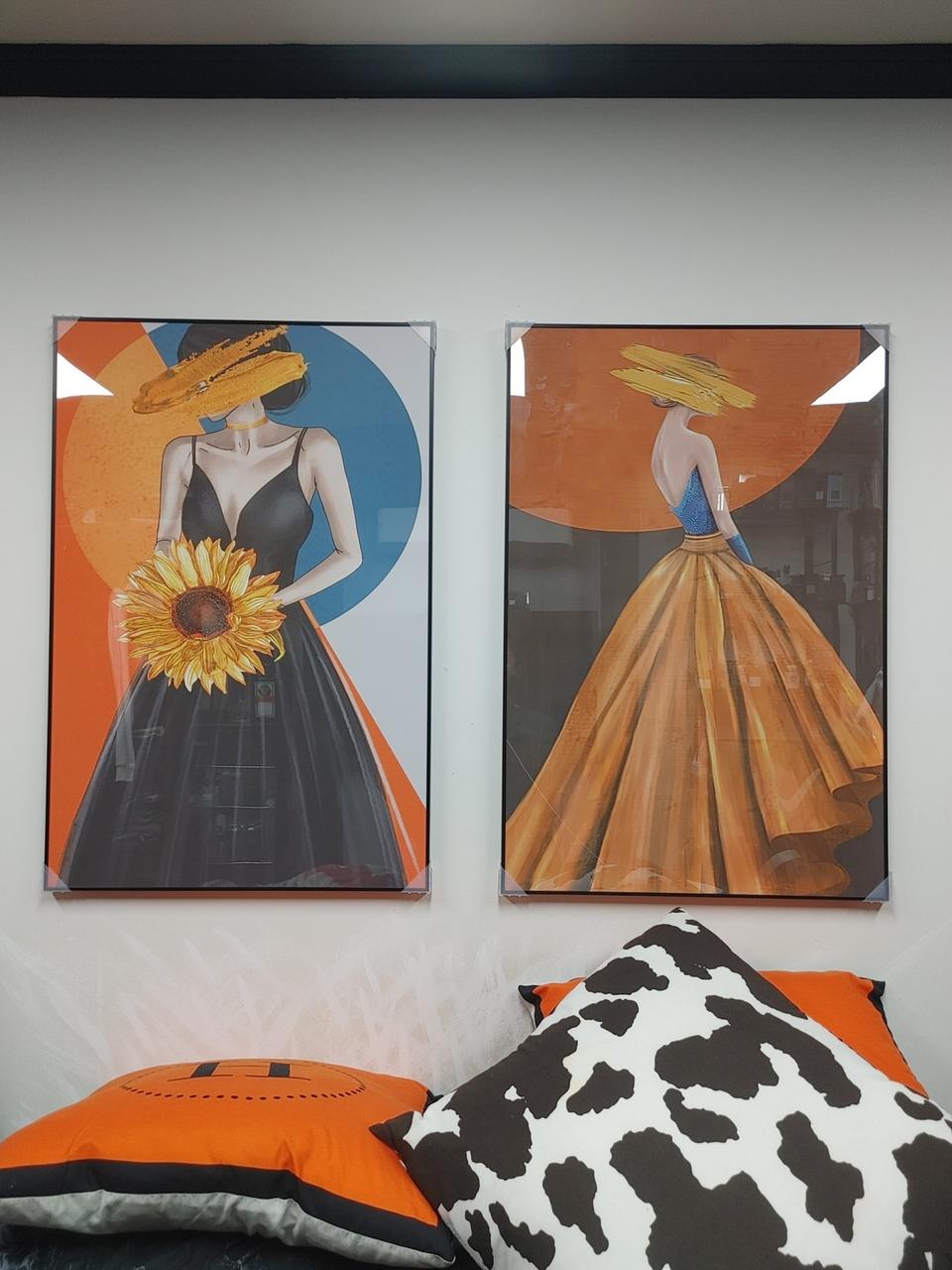 에르메스 풍 해버라기 럭셔리 여인 여자 물감 대형 그림 액자