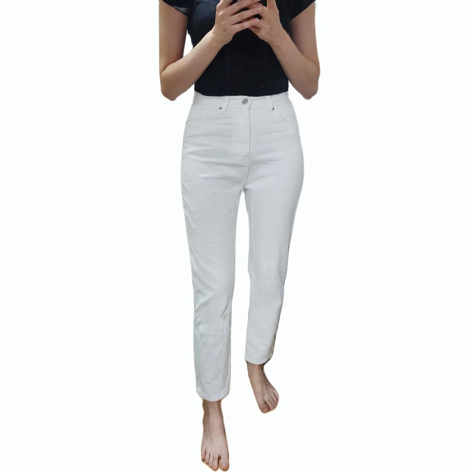 아이보리바지 흰바지 화이트 배기 일자 하이웨스트 롤업 화이트진