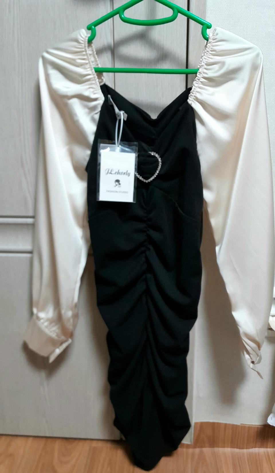 셔링 소매실크 미니원피스