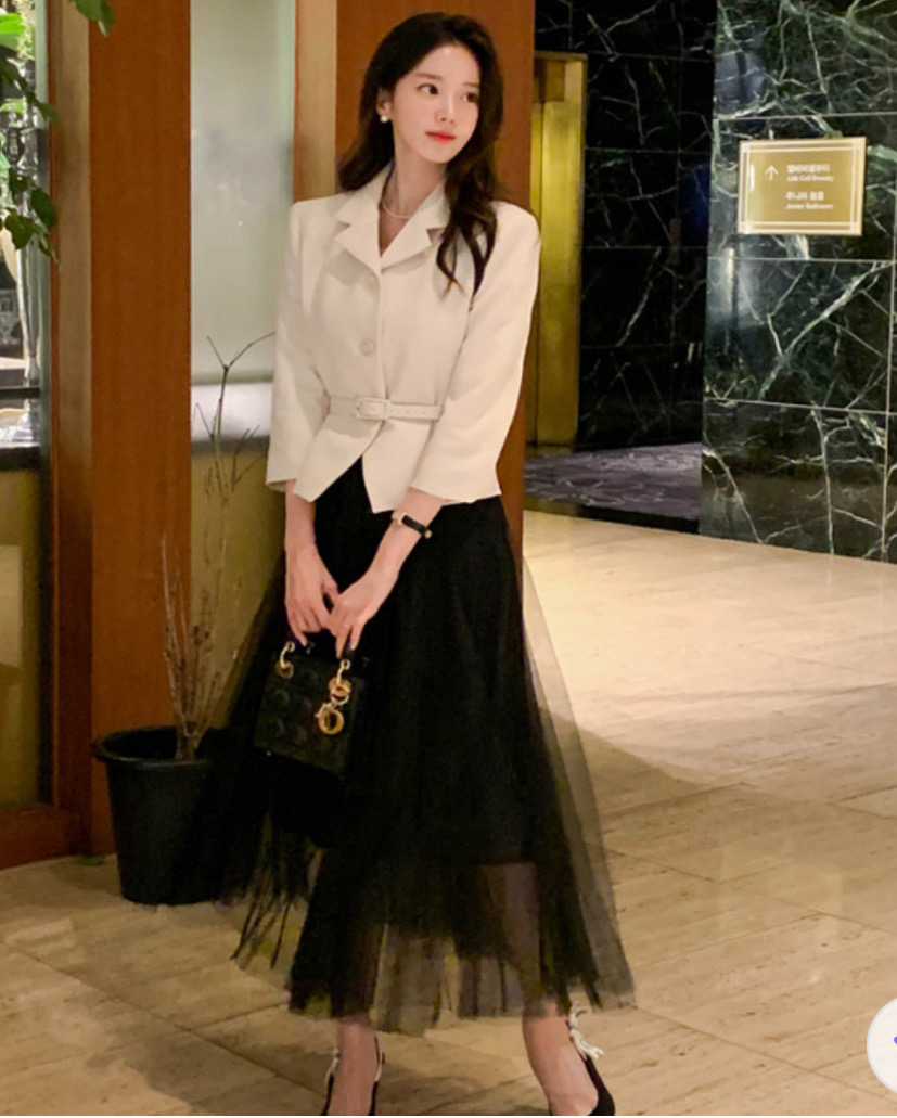 벨트 트위드 자켓