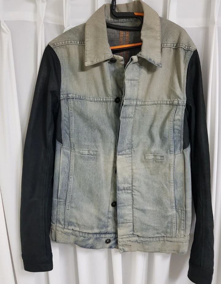 릭오웬스 데님 가죽자켓 L