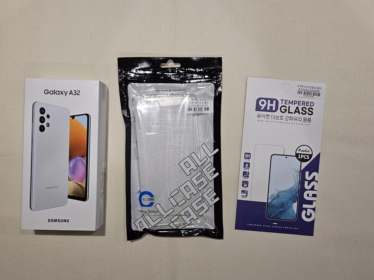 갤럭시 A32_64G 어썸 화이트, 젤리케이스, 유리필름