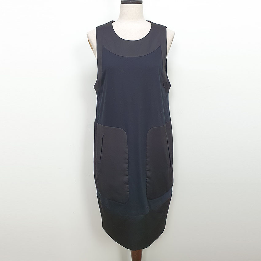 빈티지 블랙 와이드 포켓 민소매 원피스 (HU3676)