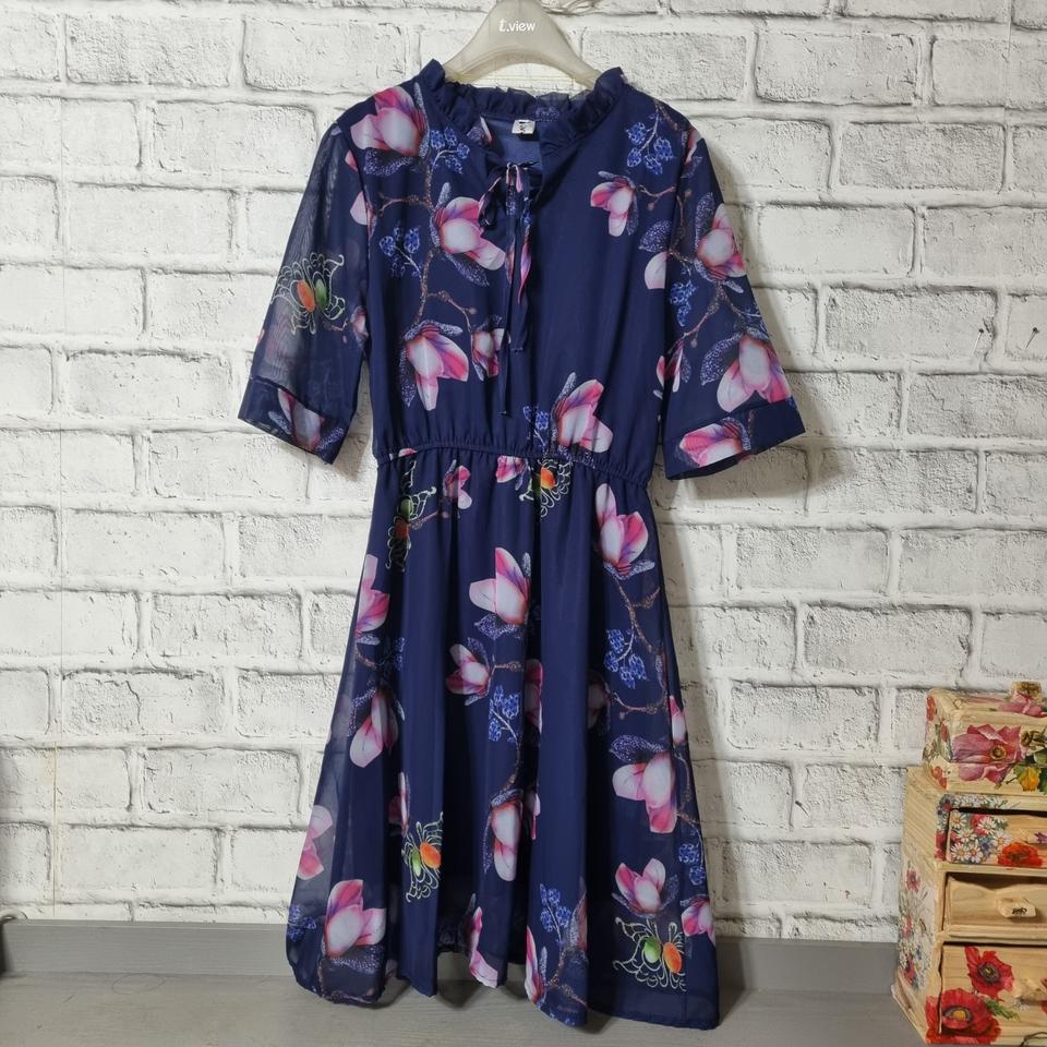 QIAOLISU 쉬폰 자목련 뮈늬 원피스 M