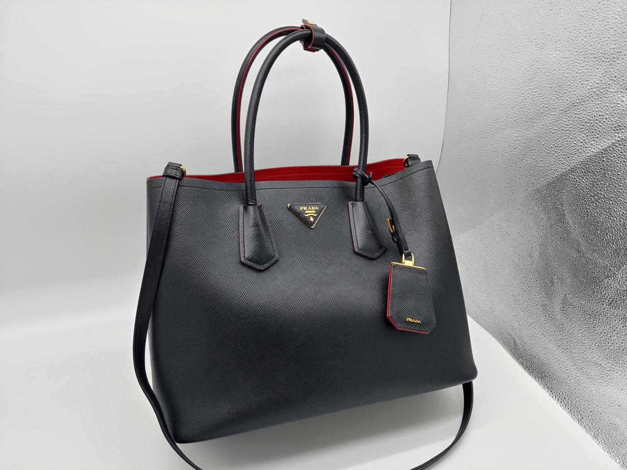 프라다 블랙 사피아노 두블레 숄더백 B2756T