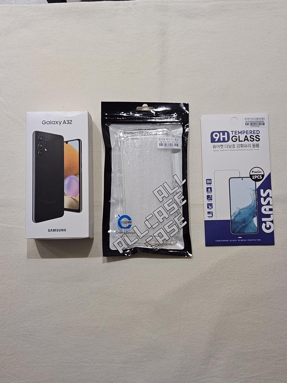 갤럭시 A32_64G 어썸 블랙, 젤리케이스, 유리필름
