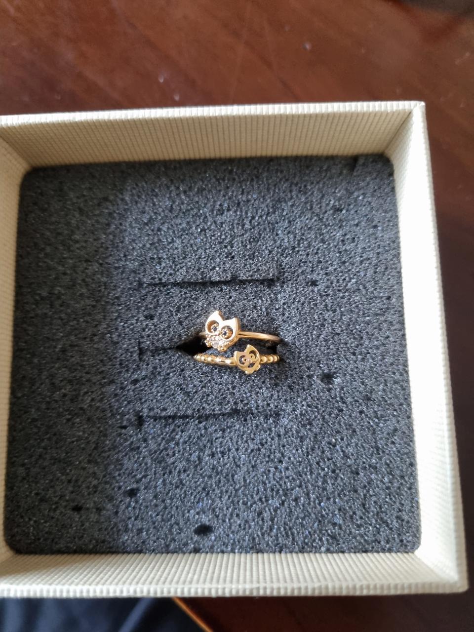 18k 옐로골드 부엉이 두줄 볼반지