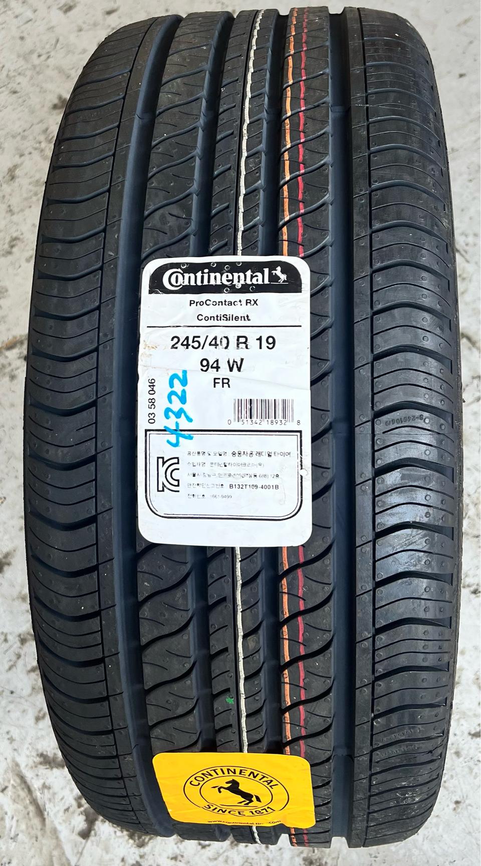 [새상품]2454019 타이어 프로컨택RX 스폰지 245/40R19