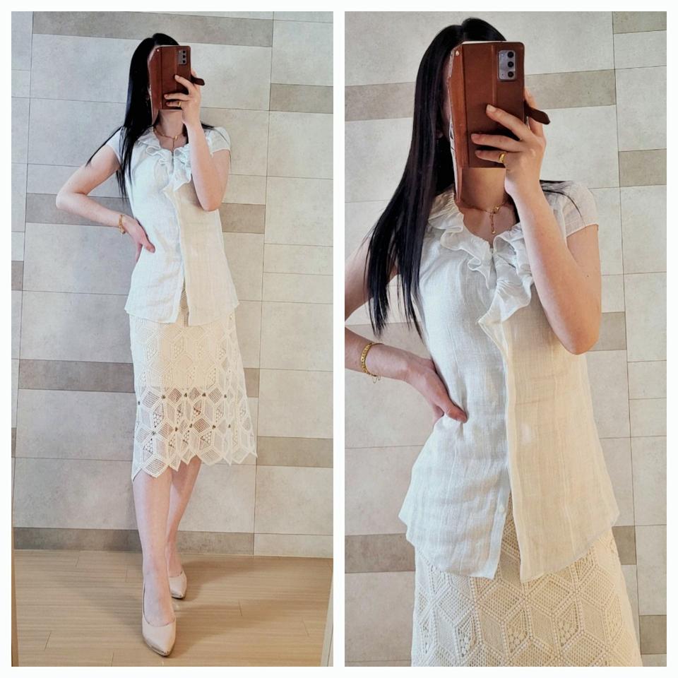 한섬 마인 MINE 이태리패브릭 린넨 블라우스