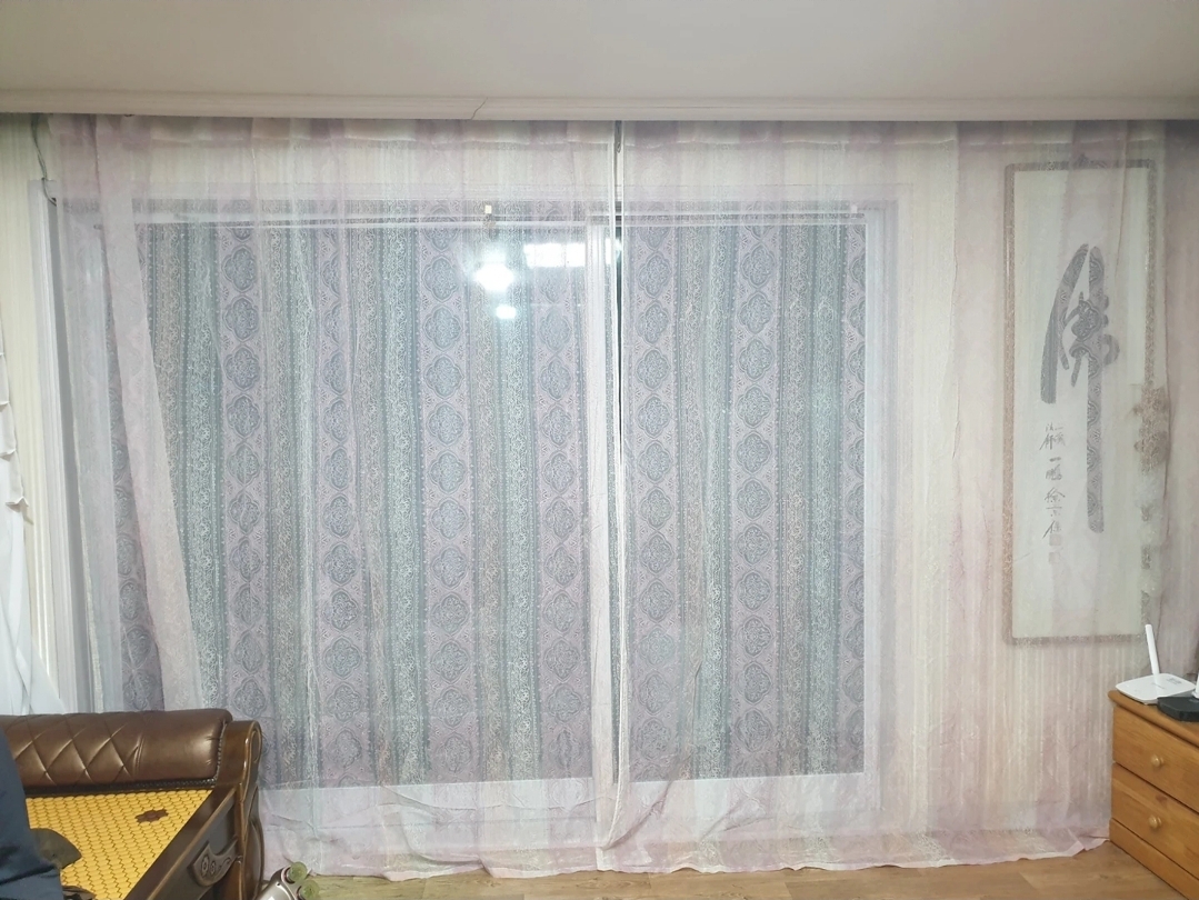 레일 일자형 자수 커튼한세트244-242