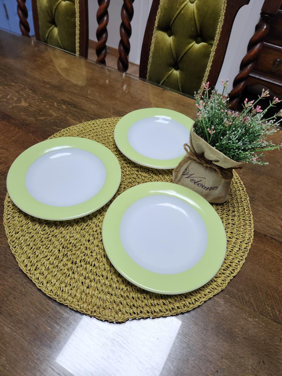 빈티지 밀크글라스 라임색 디저트접시