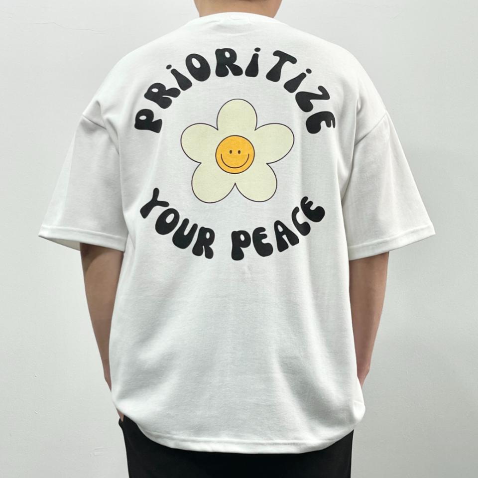 남여공용 여름 반팔티 SMILE Flower 남자 반팔 티셔츠