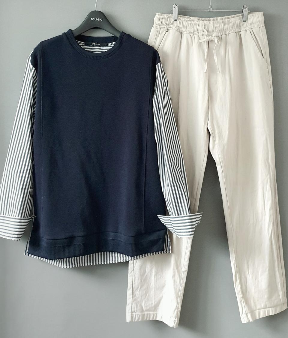 PEACOCK 밴딩팬츠 면스판바지 스트링 일자바지 연베이지 남녀공용 XL