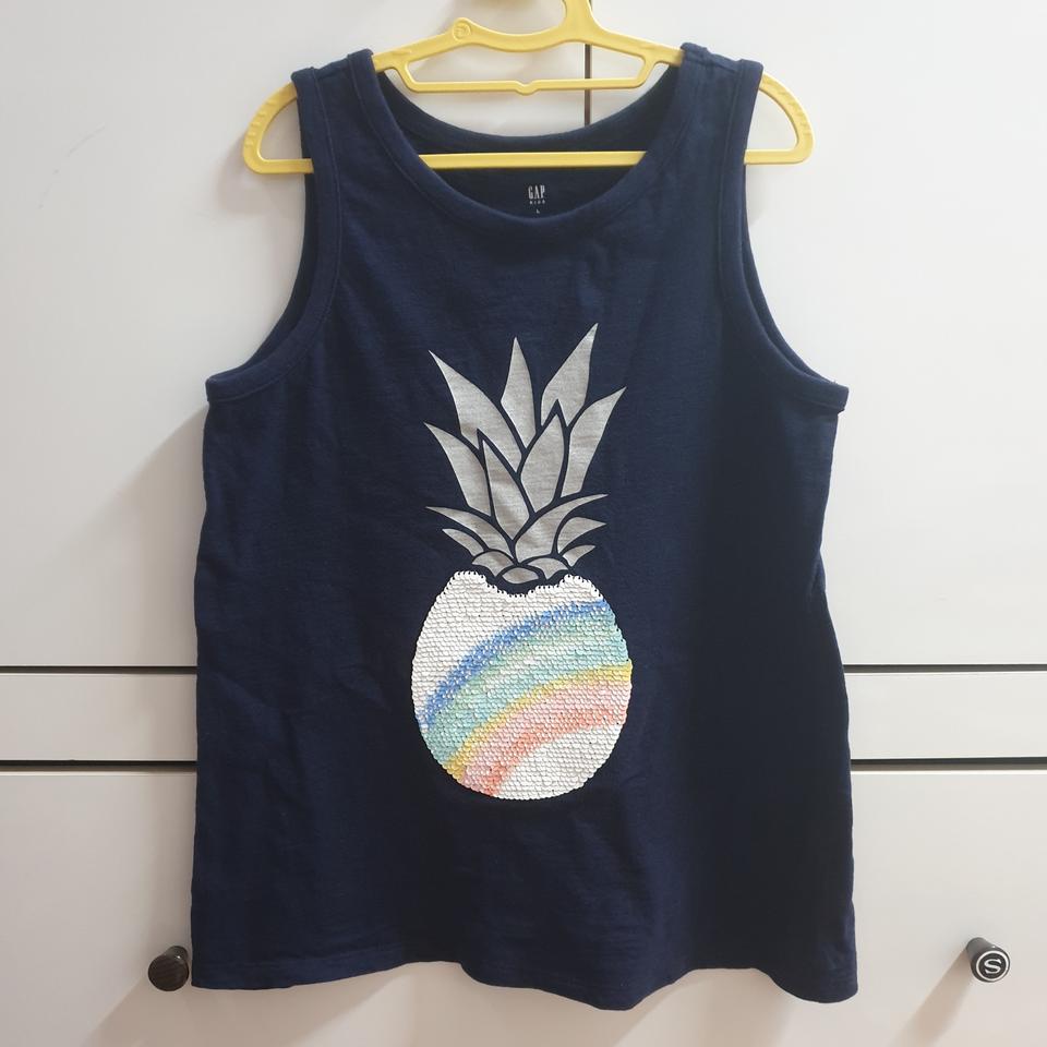 (미착용)갭키즈 스팽글 반전 나시 L(140)