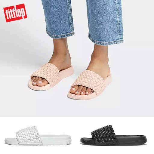핏플랍 23 신상 아이쿠션 우븐 양가죽 슬라이드 슬리퍼 핑크/블랙 UK