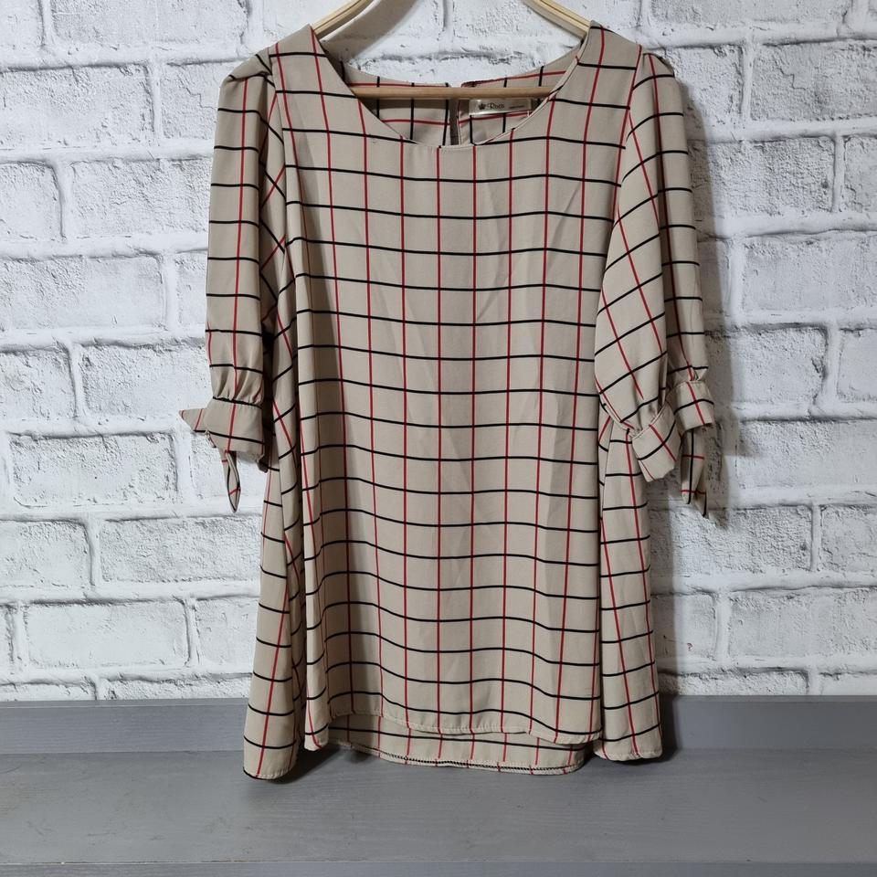 RUCA 소매 리본 체크무늬 블라우스 66