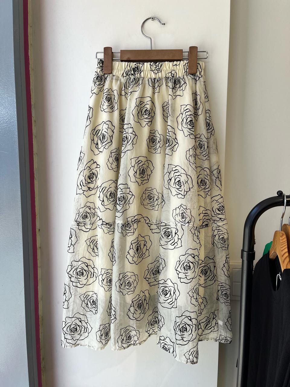새상품 세일 치마 스커트 장미 아이보리 밴딩 정장 빅사이즈 경량 쉬폰