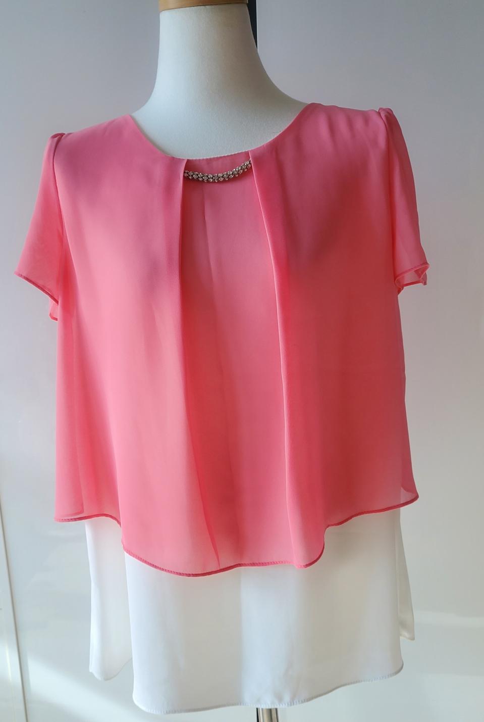 (신상새상품)목걸이패치 이중블라우스 배색블라우스 크롭블라우스 쉬폰블라우스