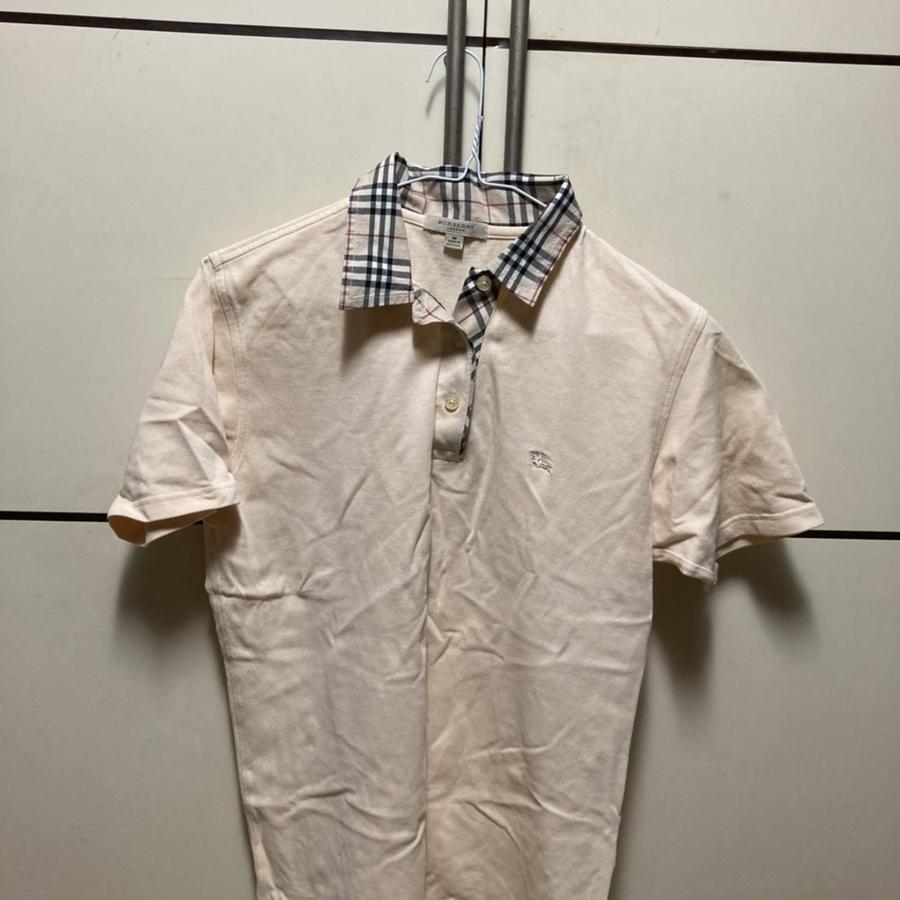 버버리 여성 한글택 체크 카라 반팔 티셔츠 m