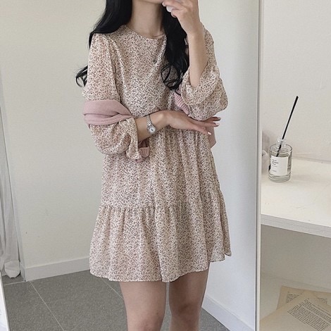 플라워 잔꽃 쉬폰 베이비돌 프릴원피스