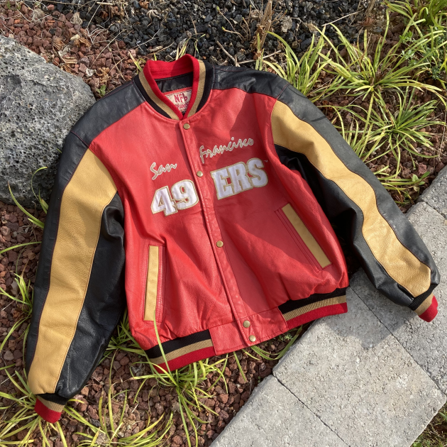대장급 90's USA NFL SF 49ers 레더 봄버 자켓 가죽 자켓