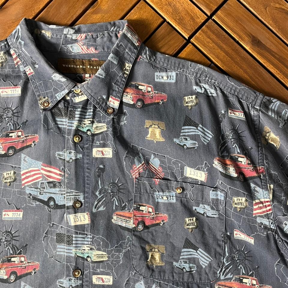 [3XL]WOODLAND TRAIL 빈티지 카 프린팅 반팔 셔츠