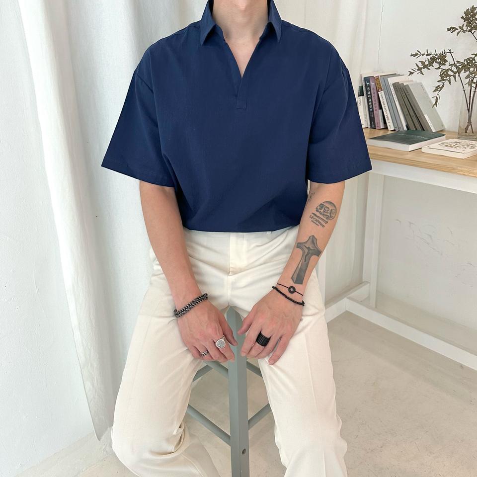 남자 반팔 셔츠 여름 오버핏 린넨 반팔남방 풀오버 반오픈셔츠