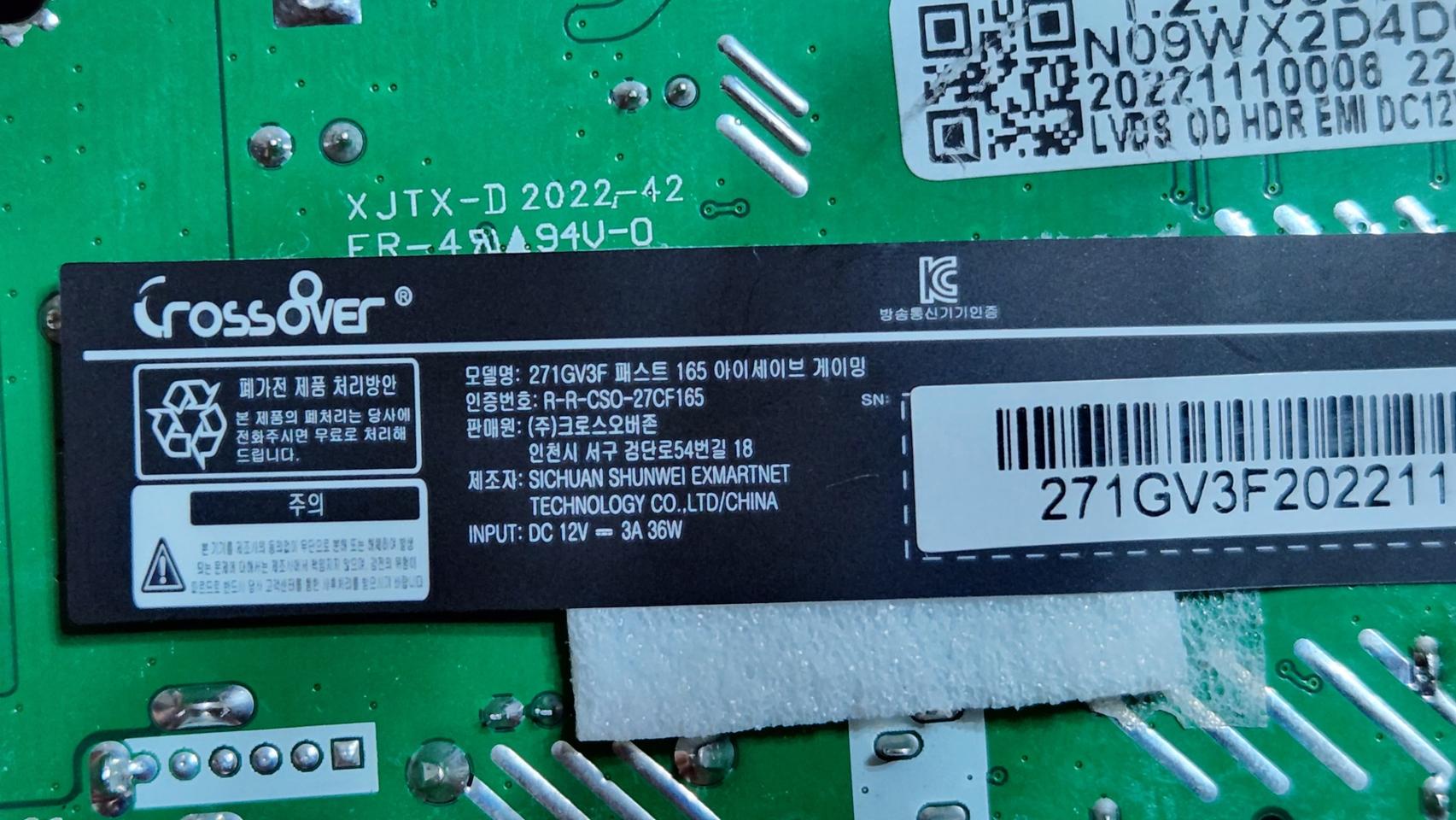 crossover 모니터 부품 ad보드( 271gv3f)