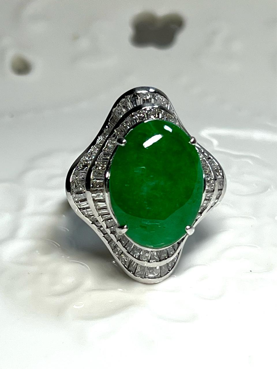 {쥬쥬금빵} 18k 물결 비취 다이아 골드 금 반지