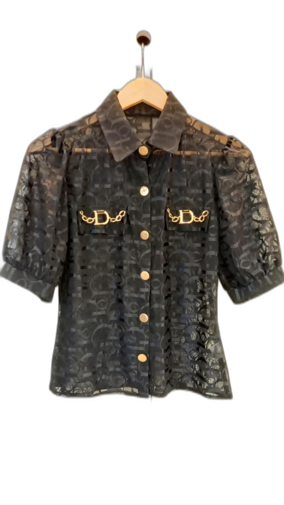 새상품 / 블랙 시스루 고궐라인 레이스 블라우스 /  D 땡 style