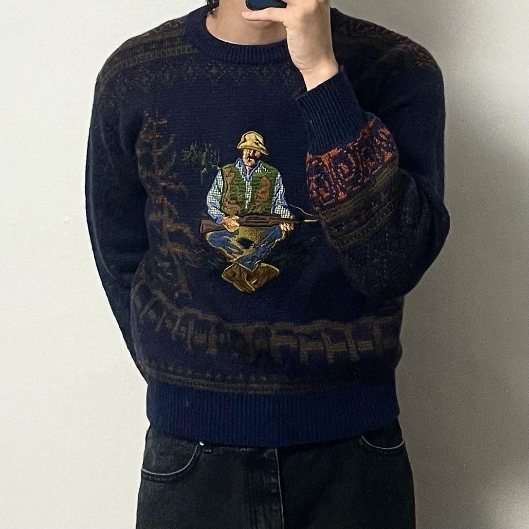 JPN 빈티지 헌터자수 헤비 울 스웨터