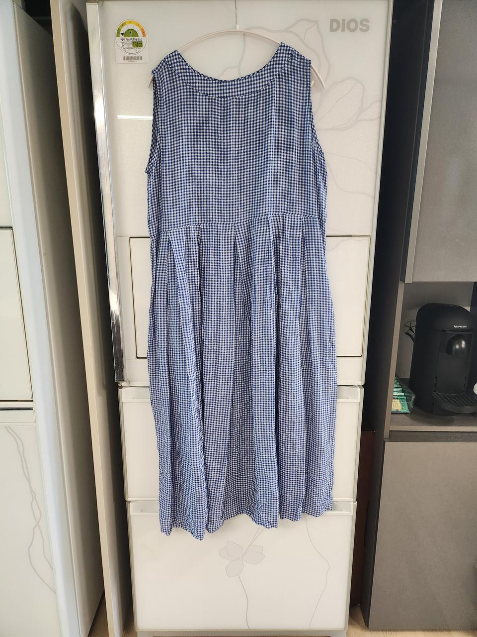 린넨 100프로 민소매 블루 체크 깅엄 롱원피스 리틀블랙 제품