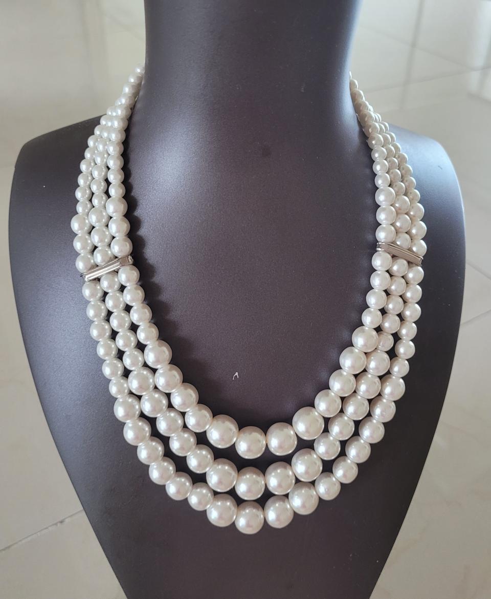3단 진주구슬목걸이