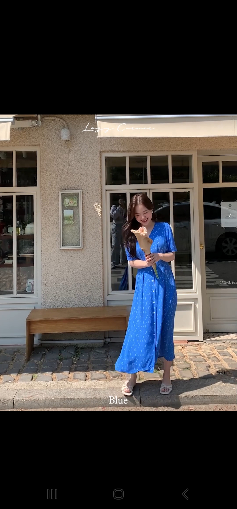 새상품)레이지코너 하트 브이넥 원피스 파랑free