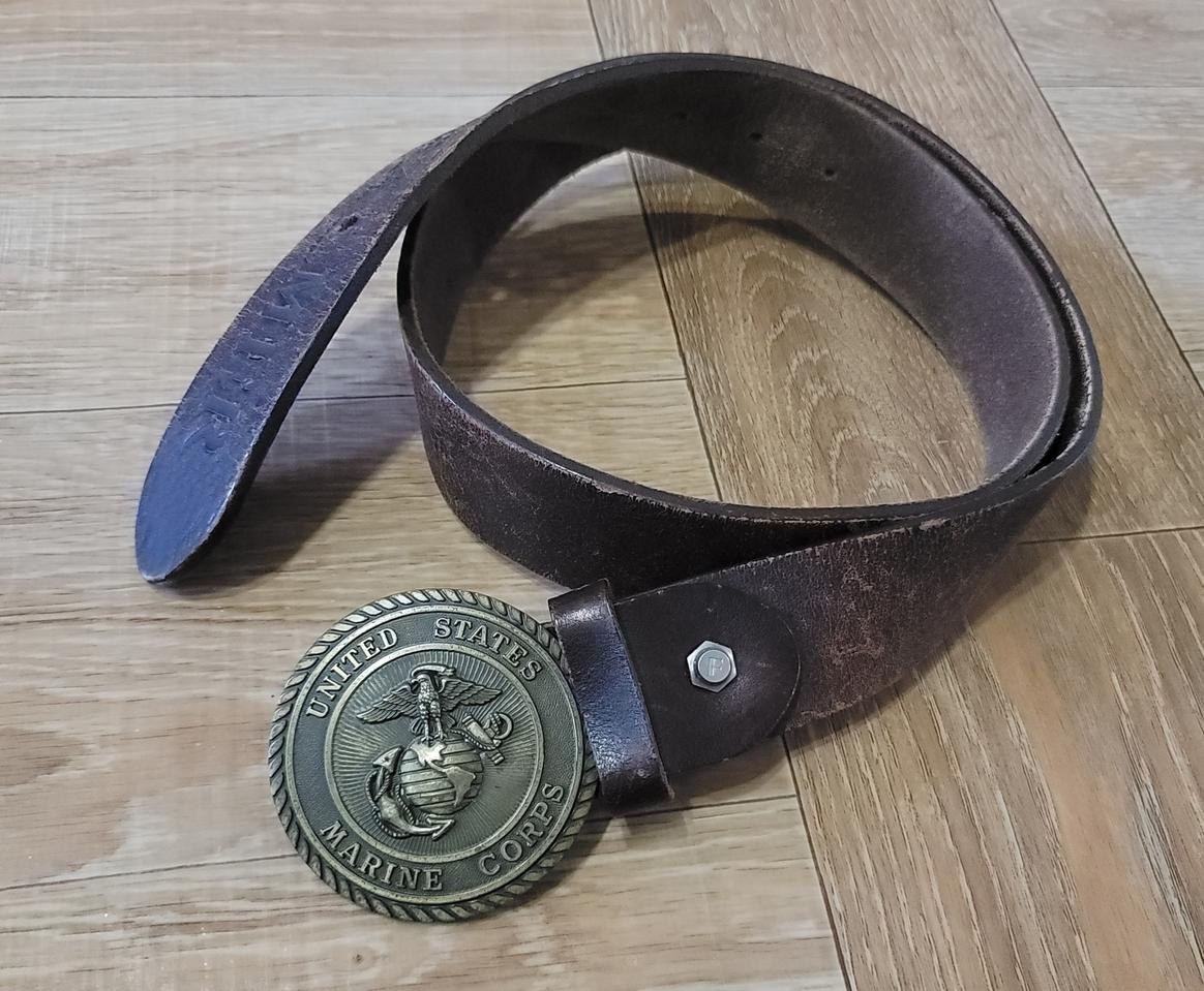 USMC 벨트/ 미해병대 버클/ 황동 버클/ 소가죽벨트/ 빈티지
