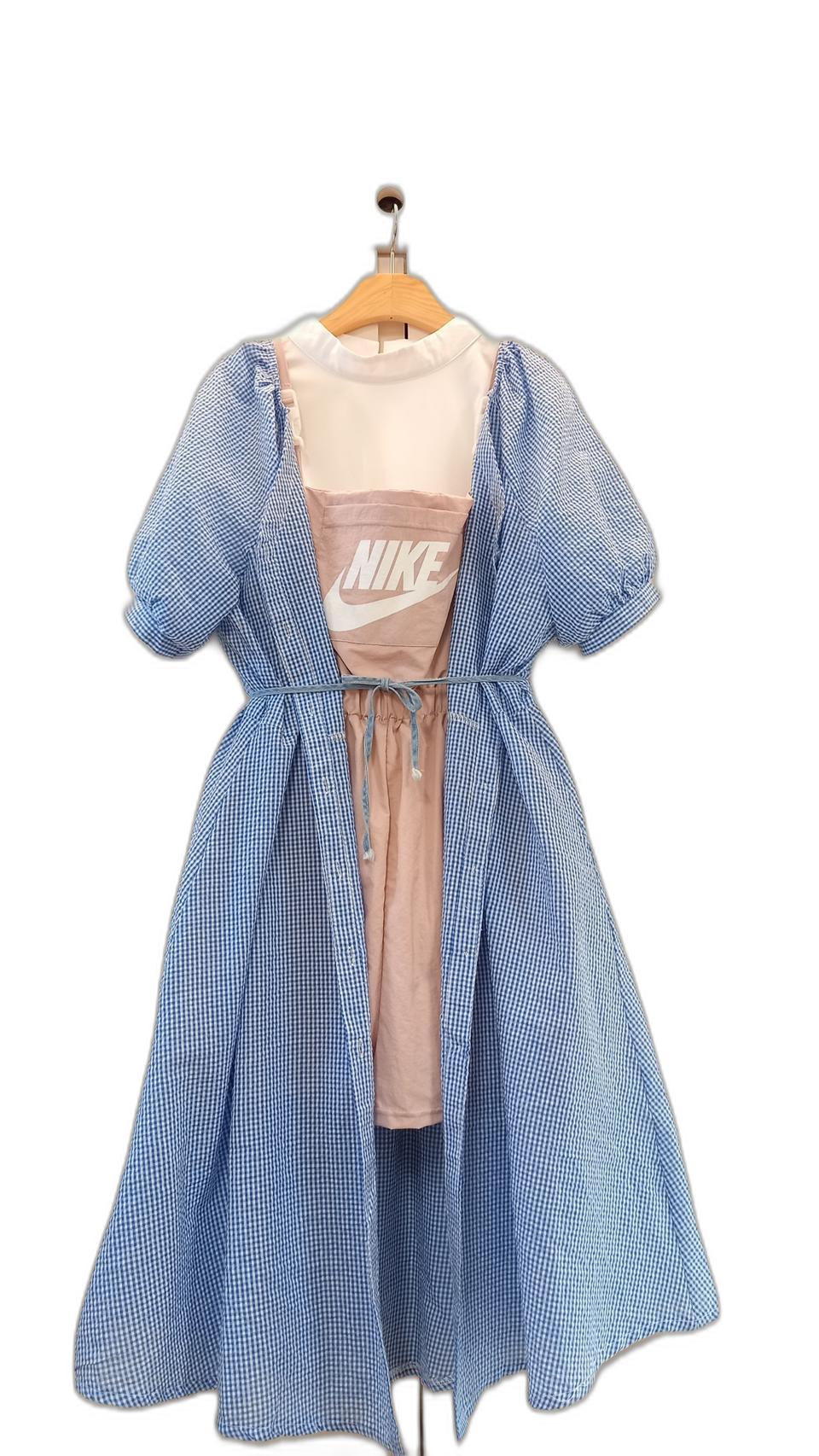 새상품 / 블루 체크 지지미 로브 / size M ~L