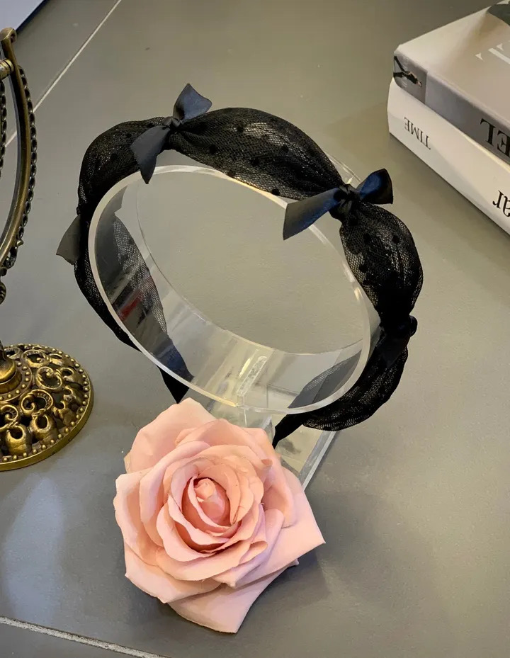 핸드메이드 도트 쉬폰 매듭리본 머리띠