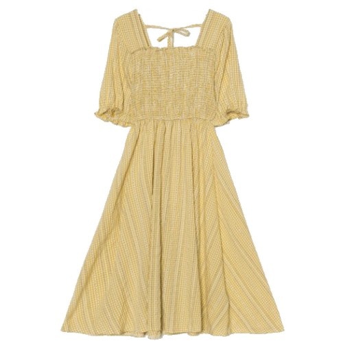 에잇세컨즈 옐로우 깅엄체크 스모킹 롱 원피스 (S추천) / 자라 코스