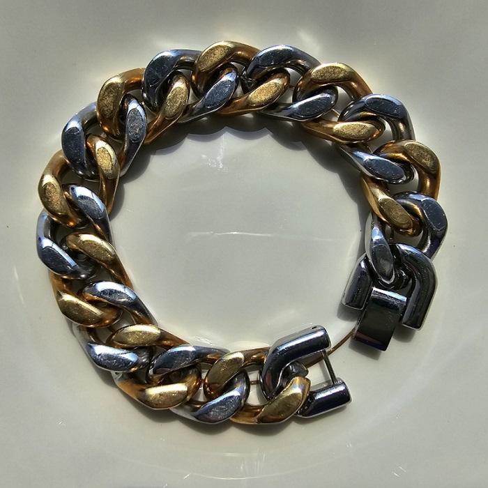 써지컬 스틸 실버 골드 도금 10mm 남자 팔각 체인 팔찌