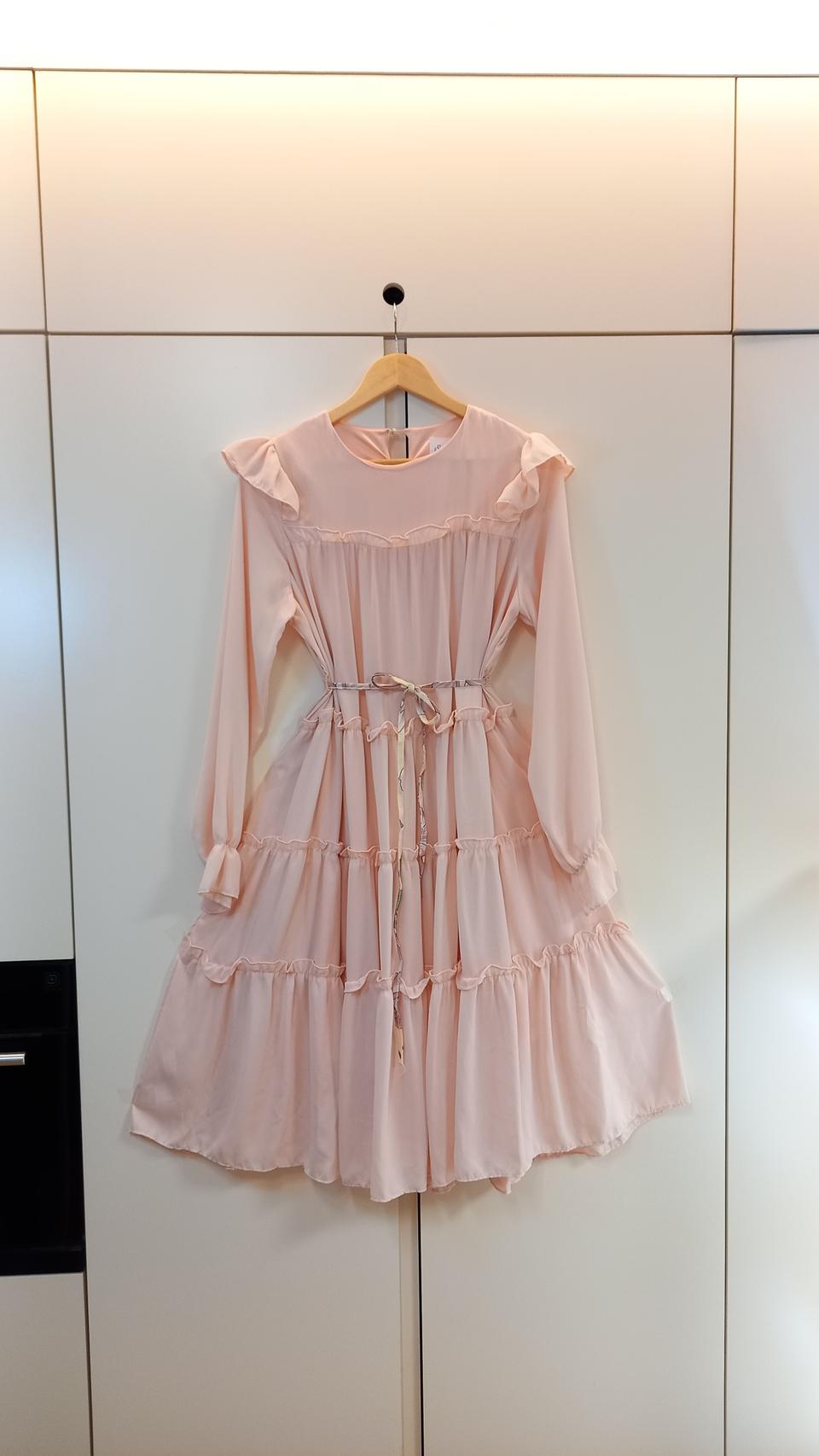 새상품/ 연핑크 긴팔쉬폰 롱원피스/ size M