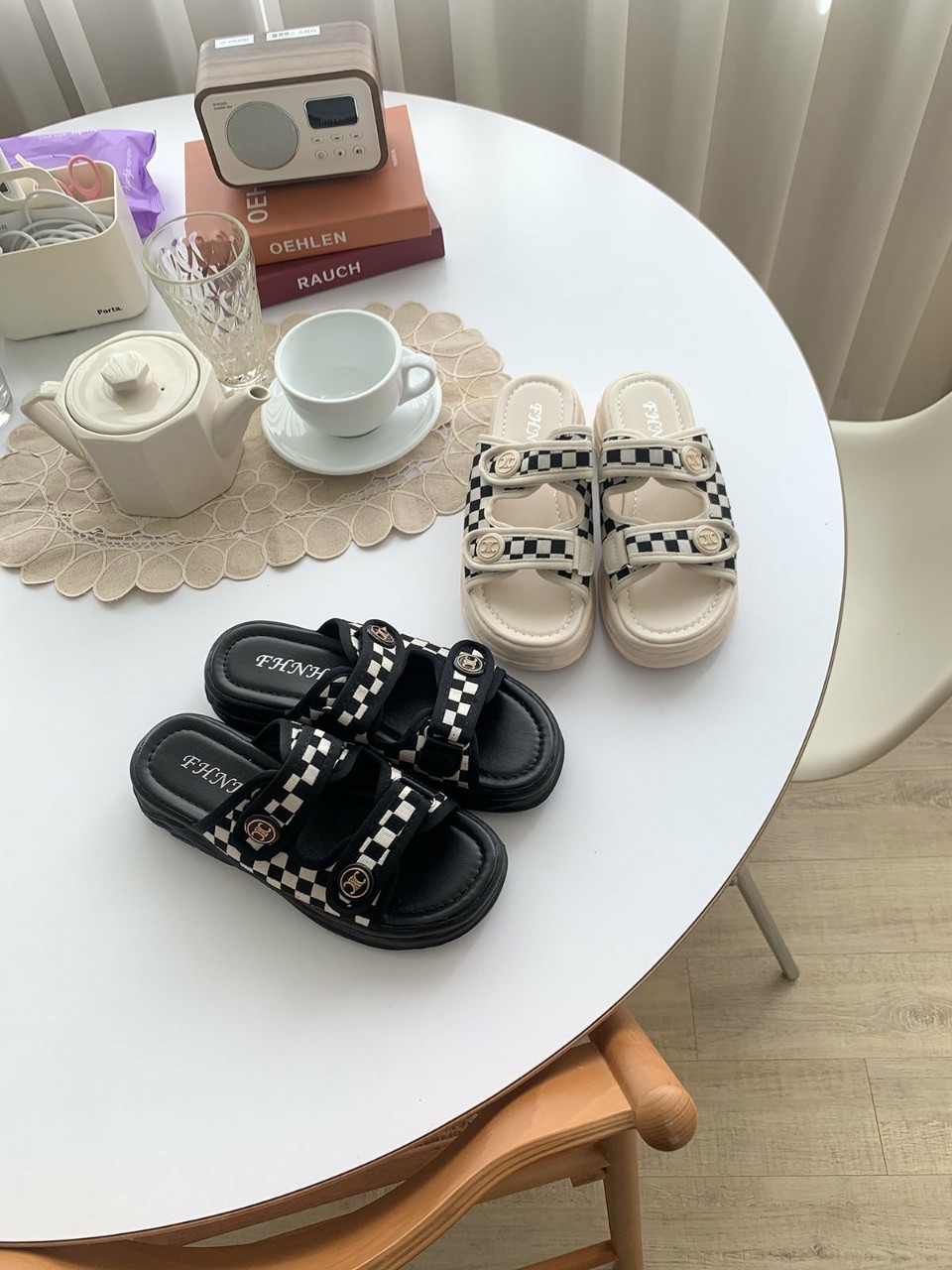 신상 체큰 벨크로 슬리퍼