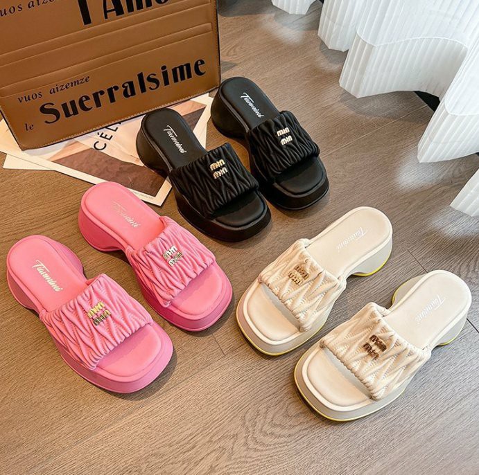 여름신상 셔링 높굽 슬리퍼