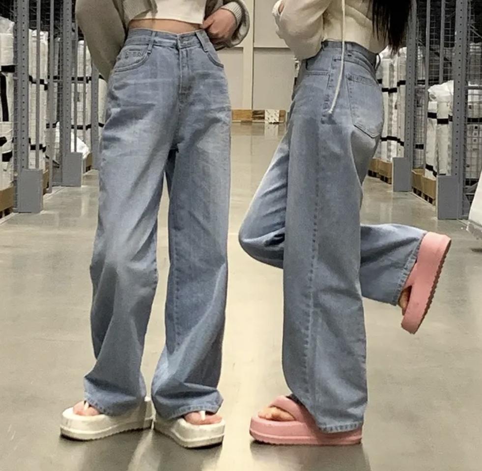 아쿠아 데님 롱 와이드 연청 팬츠